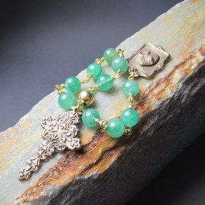 Bronze Lamb Pocket Rosary, Nephrite Jade and Bronze